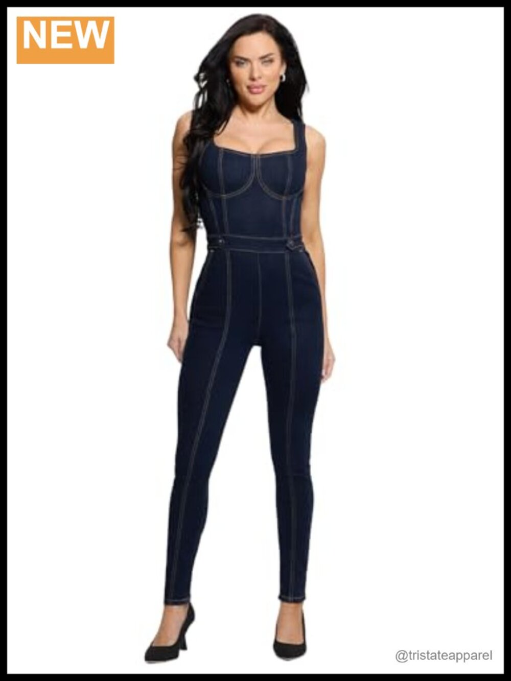 Sleeveless Denim Jumpsuit Bustier Style High Waist Slim Fit Cotton Blend